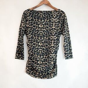 Chaus Petite PS Leopard Print Ruched Side Boatneck 3/4 Sleeve Top